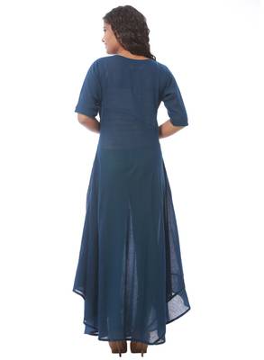Blue plain cotton silk kurti 2