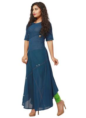Blue plain cotton silk kurti 3