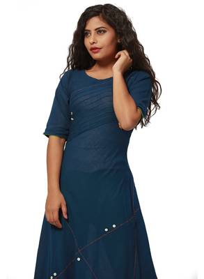 Blue plain cotton silk kurti 4