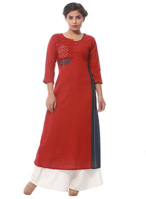 Red plain cotton kurti 1