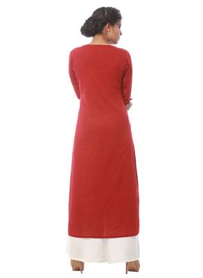 Red plain cotton kurti 2