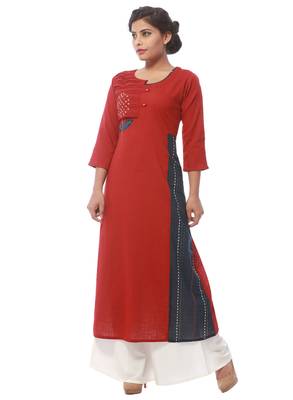 Red plain cotton kurti 3