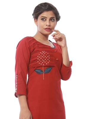 Red plain cotton kurti 4