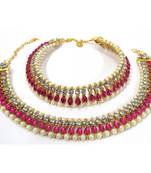 Golden pear shape kundan pearl anklet