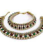 Golden pear shape kundan pearl anklet