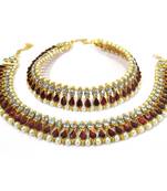 Golden pear shape kundan pearl anklet