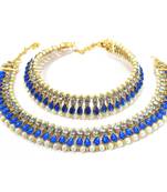 Golden pear shape kundan pearl anklet