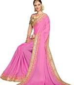 Pink embroidered georgette saree with blouse