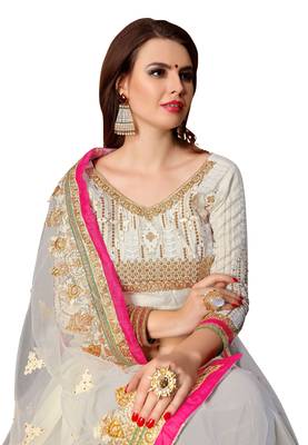 White embroidered georgette saree with blouse 2
