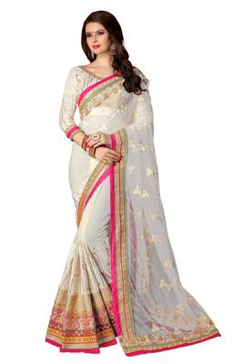 White embroidered georgette saree with blouse 1