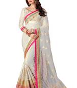 White embroidered georgette saree with blouse