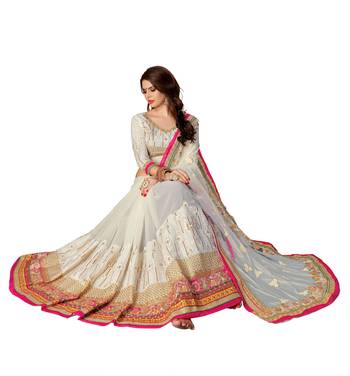 White embroidered georgette saree with blouse 4