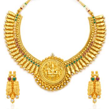Designer Gold Plated Temple Jewellery Necklace Set for Women 4