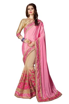 Pink embroidered georgette saree with blouse 1