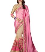 Pink embroidered georgette saree with blouse