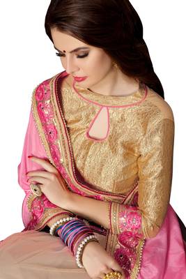 Pink embroidered georgette saree with blouse 2