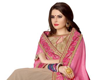 Pink embroidered georgette saree with blouse 3