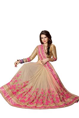 Pink embroidered georgette saree with blouse 4