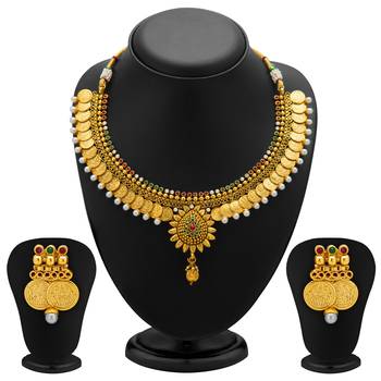 Eye-Catchy Gold Plated Temple Jewellery Coin Necklace Set for Women 1