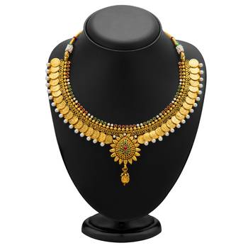 Eye-Catchy Gold Plated Temple Jewellery Coin Necklace Set for Women 2