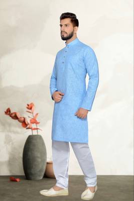 Blue Cotton Kurta Pajama 3
