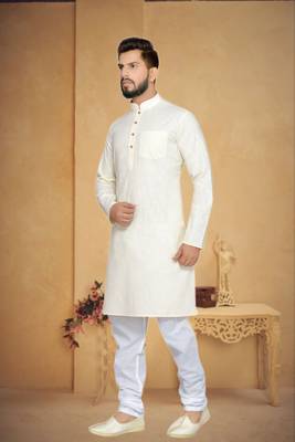 Cream Cotton Kurta Pajama 3