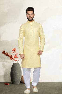 Yellow Cotton Kurta Pajama 1