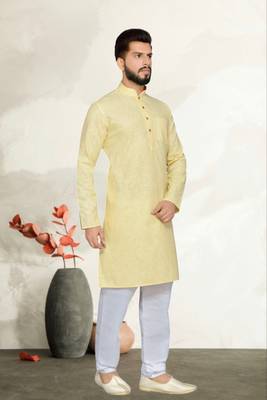 Yellow Cotton Kurta Pajama 2