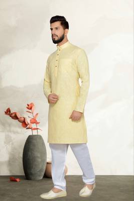 Yellow Cotton Kurta Pajama 3