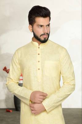 Yellow Cotton Kurta Pajama 4