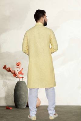Yellow Cotton Kurta Pajama 5