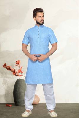 Blue Cotton Kurta Pajama 1