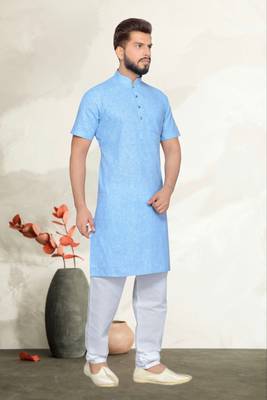 Blue Cotton Kurta Pajama 2