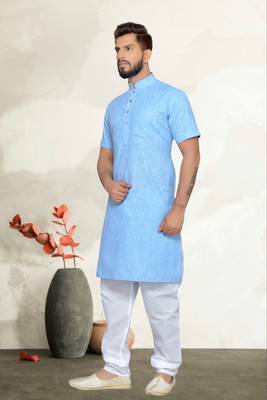 Blue Cotton Kurta Pajama 3