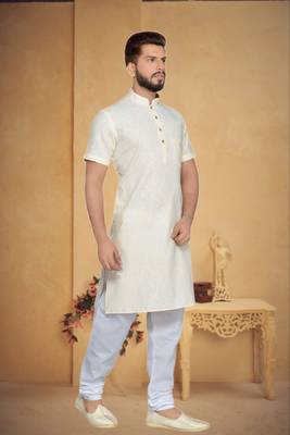 Cream Cotton Kurta Pajama 2