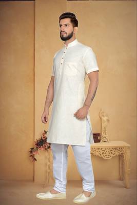 Cream Cotton Kurta Pajama 3