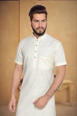 Cream Cotton Kurta Pajama 4