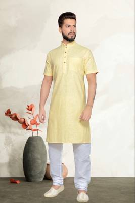 Yellow Cotton Kurta Pajama 2
