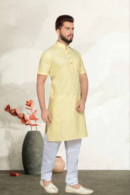 Yellow Cotton Kurta Pajama 3