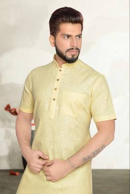 Yellow Cotton Kurta Pajama 4