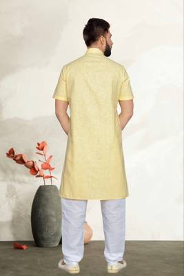 Yellow Cotton Kurta Pajama 5