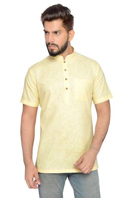 Yellow Cotton Men Kurtas 4
