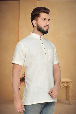 Cream Cotton Men Kurtas 3