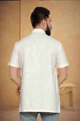 Cream Cotton Men Kurtas 5