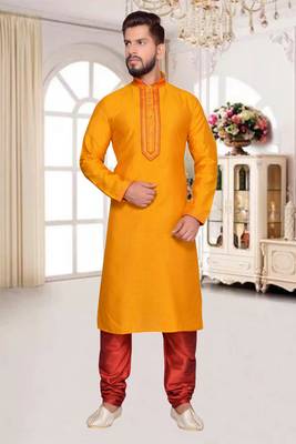 Mustard  Art Silk Kurta Pajama 1