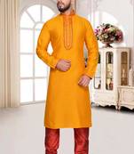 Mustard  Art Silk Kurta Pajama