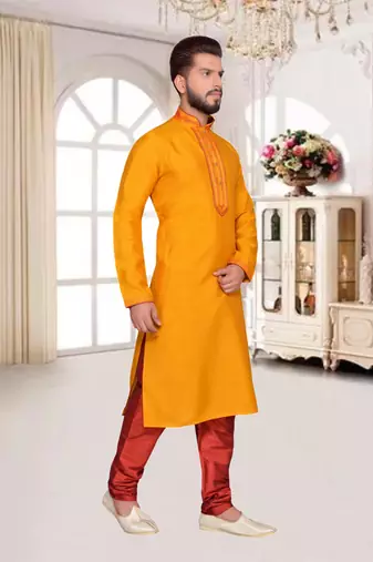 Mustard  Art Silk Kurta Pajama