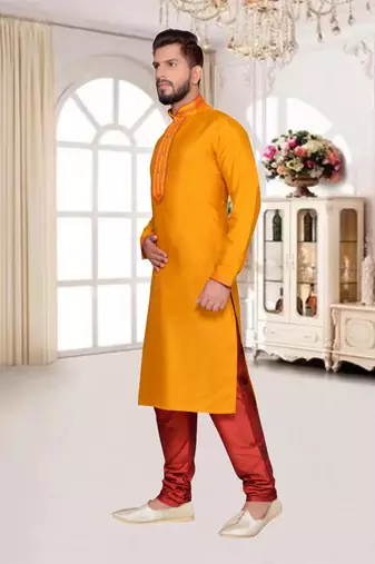 Mustard  Art Silk Kurta Pajama