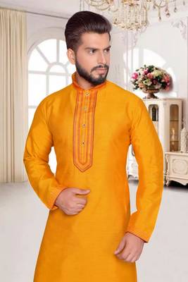 Mustard  Art Silk Kurta Pajama 4