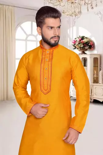 Mustard  Art Silk Kurta Pajama